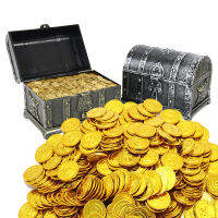 100Pcs Pirate Gold เหรียญพลาสติกเกมปลอม Treasure เหรียญเล่นเงิน Props Playset Goodie กระเป๋า Fillers เด็กวันเกิด Party Decor