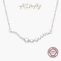 Ailmay Top Quality 925 Sterling Silver Fashionc Wave Shape Pearl Pendant Necklace For Women Elegant Wedding Engagement Jewelry