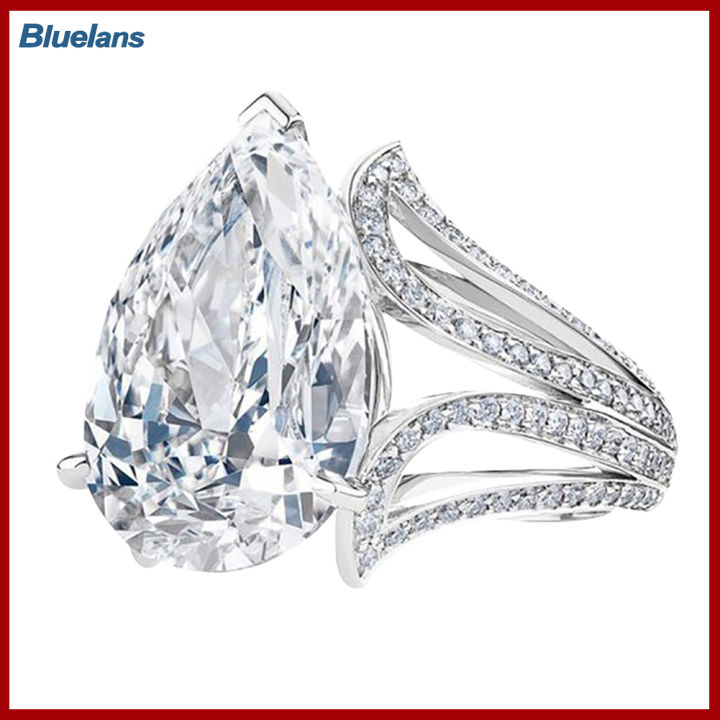 Bluelans®แหวนหยดน้ำพลอยเทียมแฟชั่นสำหรับผู้หญิงเที่ยวกลางคืนของขวัญเครื่องประดับรูปทรงดอกไม้