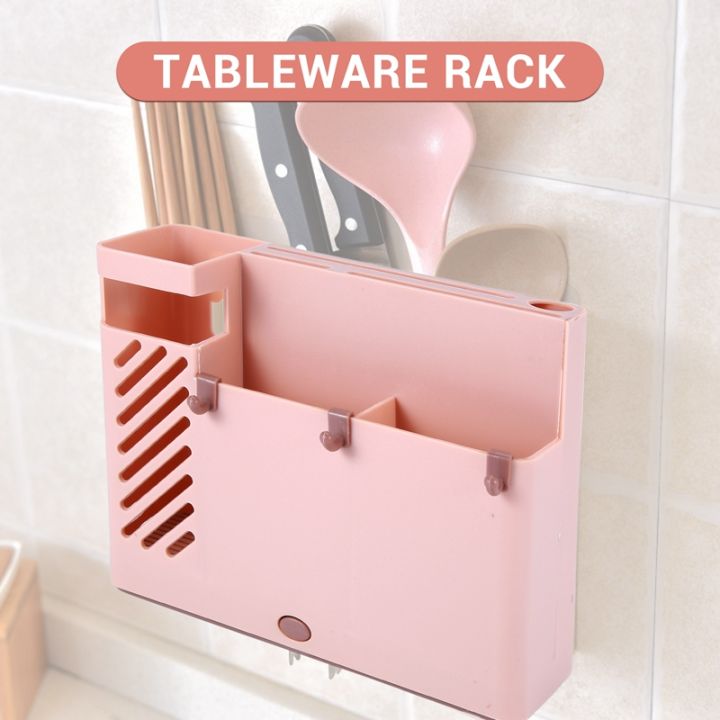 tableware-rack-wall-mounted-storage-firmly-fork-spoon-drain-tray-multifunction-punch-free-moistureproof