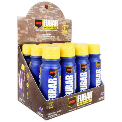 Redcon1 FUBAR (Case of 12 Energy Shots) Blue Raspberry Fueled Up Beyond All Recognition - Lasting Energy, B Vitamins, Increases Mental Focus, 400mg Caffeine Preworkout pre workout Keto Vegan