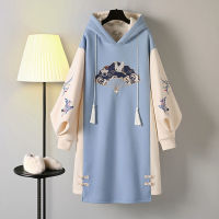 ผู้หญิงฤดูหนาวสไตล์จีน Hoodies เสื้อกันหนาว Hanfu แขนยาวเย็บปักถักร้อย Thicken Cheongsam Plus ขนาด4XL Vestidos