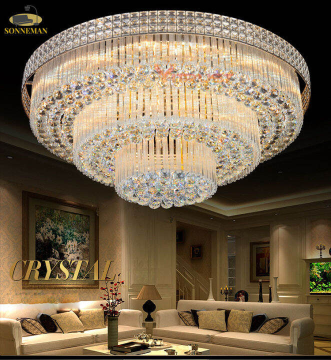 Luxury Golden Living Room Light Circular AC220V LED Crystal Light