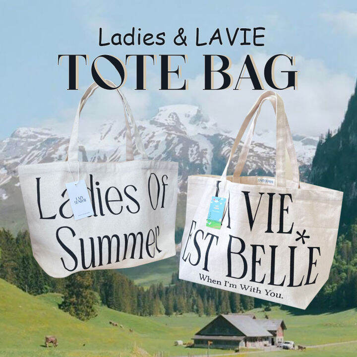 justbehappy-tote-bag-กระเป๋าผ้าลดโลกร้อน-สกรีนลาย-ladies-la-vie