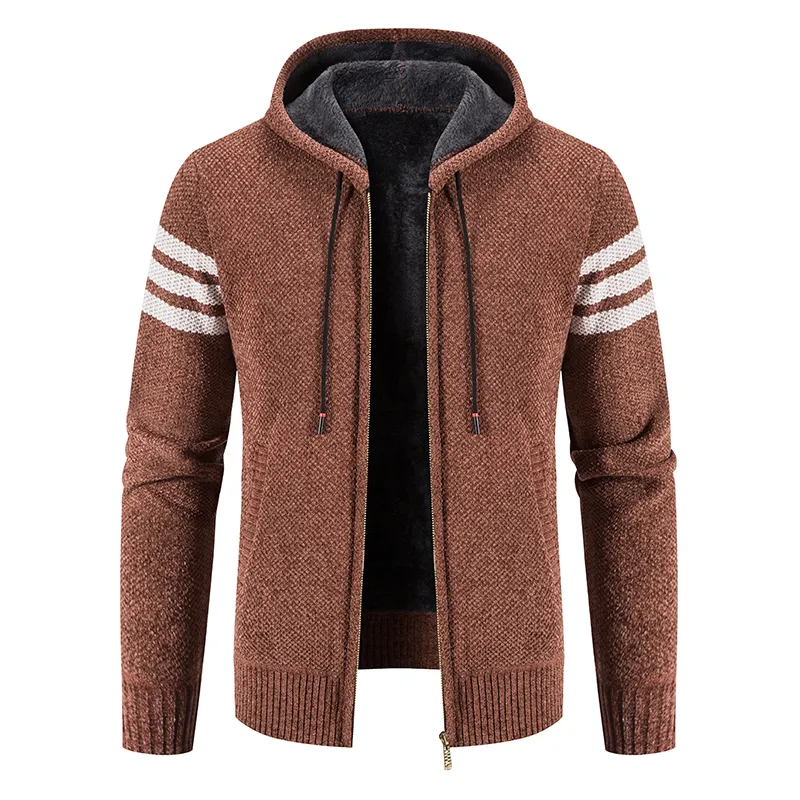 Cozy Up Men Hooded Sweater Comfortable Fleece Thick Warm Cardigan