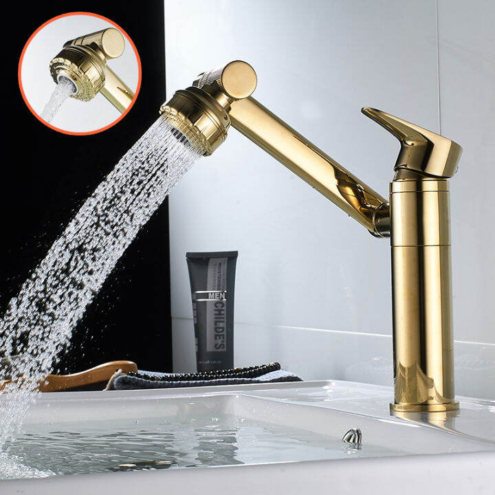 1080° Swivel Bathroom Sink Faucet Mixer Deck Mounted Splash Proof Water
