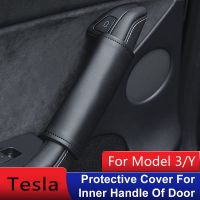 รถจัดแต่งทรงผม Tesla หนังรถประตูด้านใน Handle Protector สำหรับรุ่น3 Y 2022อุปกรณ์เสริม Auto ตกแต่งภายใน2021