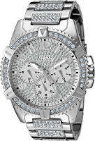 Guess 48MM Crystal Embellished Watch Silver-Tone