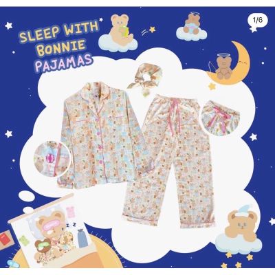 ❗️พร้อมส่ง❗️ 🧸ชุดนอน ลาย Bogummy Pastel Pajamas ลาย Sleep with Bonnie Pajamas พร้อมยางมัดผมลายเดียวกับชุดนอน แบรนด์ Hej Bonnie + แถมแมสก์ BeMyV 1ชิ้น