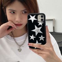 Cool Silver Star Gloss Black Fashion Phone Case For iPhone 14 13 Pro Max 11 12 Mini XR XS Max X 7 8 Plus Shockproof Case Cover