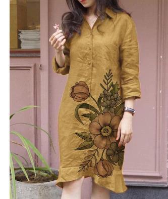 Spring And Summer Fashion Printed Cardigan Large Size Loose Midi Irregular Long Sleeve Lel Dress For Women