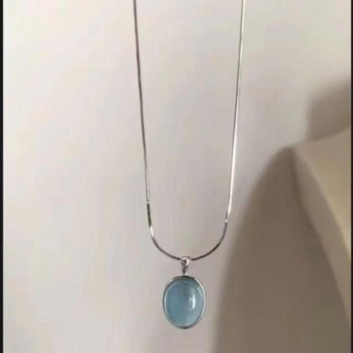 silver-necklace-fashion-jewelry-necklace-ladies-necklace-oval-aquamarine-pendant-necklace-girls-necklace