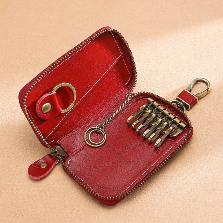 กระเป๋ากุญแจกุญแจมีซิปหนังของผู้ชายกระเป๋ากุญแจรถกระเป๋าสตางค์กระเป๋าใส่บัตรอเนกประสงค์ของผู้หญิง