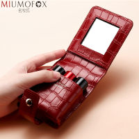 New Lipstick Bag Genuine Leather Cosmetics Storage Case Crocodile Pattern Small Portable Carry-on Makeup Mini Pouch with Mirror