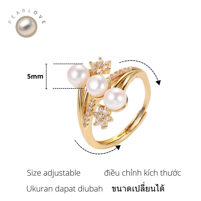 3 Pearls Promise Ring for Women Girls Statement Expandable Adjustable Big Imitation Pearl Ball Open Band Wrap Rings Comfort Fit Engagement Wedding