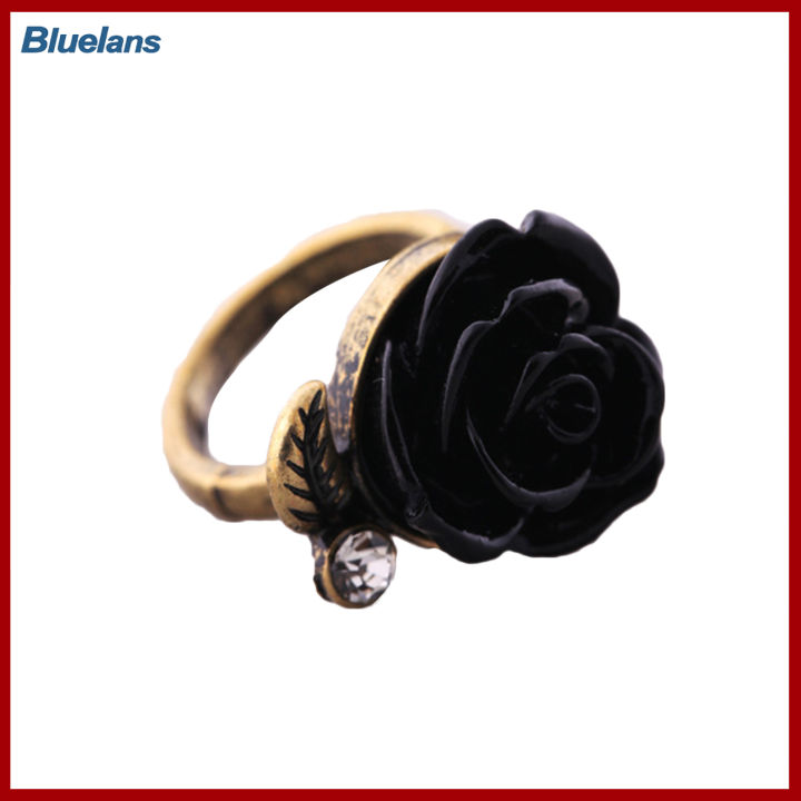 Bluelans®แหวนใบกุหลาบผู้หญิงวินเทจสง่างามแหวนไรน์สโตนสำหรับการออกเดท