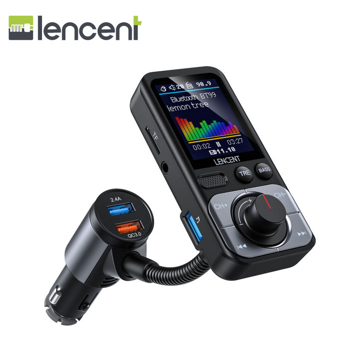 LENCENT Bluetooth 5.0 FM Transmitter with Big Color Screen, HiFi Music  Treble&Bass Booster, QC3.0 Fast Charger, AUX Car Radio Adapter, Wireless  Microphone Support Hands-Free Siri Google TF Card