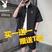 【Ready】? Short-sed suit mens summer 23 th sectn an sle loose casl sports two-piece suit y