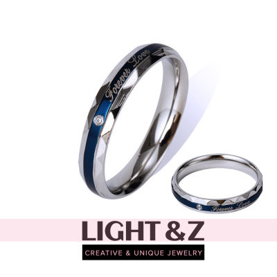 LIGHT & Z Blue Titanium Steel Ring With Diamonds For Men And Women Couple Index Finger Ring Simple Accessories Love Diamond Ring