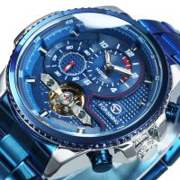 ZZOOI FORSINING Blue Tourbillon Watch for Men Automatic Mechanical Watches Mens 2021 Luxury Brand Steel Band Dropshipping montre homme