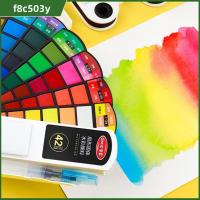 F8C503Y พร้อมปากกาแปรงน้ำ ชุดระบายสีน้ำ 18/24/36/42สี แข็งและแข็งแรง ชุดภาพวาดสีน้ำมัน มืออาชีพอย่างมืออาชีพ พับเก็บได้ เม็ดสีน้ำสี โรงเรียนในโรงเรียน