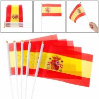 superonezxz 5x8inch 10Pcs Spanish Hand Waving Flags 14x21cm Spain Crest Polyester Flag Banners Sports Opening Outdoor Decor