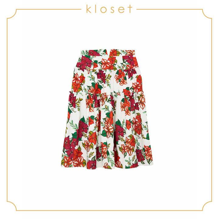 kloset-floral-print-flare-skirt-ss20-s004-กระโปรงแฟชั่น-กระโปรงสั้น-กระโปรงพิมพ์ลาย-เสื้อผ้าแฟชั่น