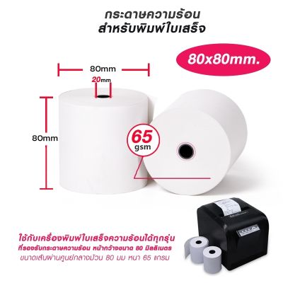 กระดาษความร้อนกระดาษ กระดาษใบเสร็จ ขนาด 80*80 mm 65แกรม PRINTER PAPER 80*80*45 CM. (1 PACK*2) (1แพค 2 ม้วน)