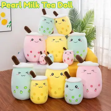 Cute Boba Tea Plush Stuffed Bubble Tea Plushie Cartoon Soft Strawberry Milk Tea  Cup Fruit Pillow Home Hugging Gift for Kids Big Eyes,25CM 