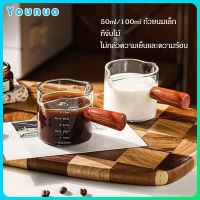 แก้วตวง 50ml/100ml แก้วตวงชงกาแฟ แก้วตวงสองปาก Espresso Shot ด้ามจับไม้ ถ้วยแก้ว ถ้วยตวงแก้ว สามารถใส่กาแฟ นม ของเหลวไข่ ฯลฯ