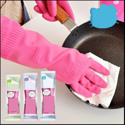 1Pairs Rubber Latex Gloves kitty Clean Long Gloves Winter Work Safety Gloves Woman Clean Tool Waterproof Dishwashing Household Safety Gloves