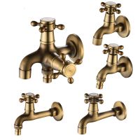 Wall Mounted Faucet Brass Single Cold Sink Tap Vintage Water Tap for Bathroom Washing Machine Sink Mop Pool Outdoor Garden