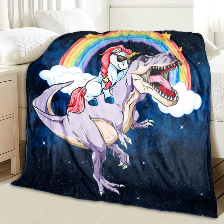 cw-unicorn-riding-ferocious-throw-blanket-and-jurassic-tyrannosaurus-soft-gifts