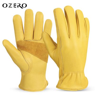 OZERO Leather Gloves Cowhide Gardening Mechanical Driving Outdoor Riding Non-slip Men