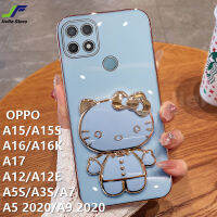 JieFie Hello Kitty เคสโทรศัพท์สำหรับ OPPO,A15/A15S / A12 / A5S / A5 2020 / A9 2020 / A3S / A7 / A16 / A17 / A16K / A12E ตุ๊กตาน่ารักกระจกแต่งหน้าเคสโครเมี่ยมสุดหรู TPU แบบนิ่มฝาครอบพร้อมตัวยึดหลัง