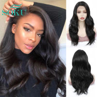 Synthetic Lace Wig Long Wavy Hair Black Color SOKU Free Part Wigs With Baby Hair Heat Resistant Fiber For Black Women