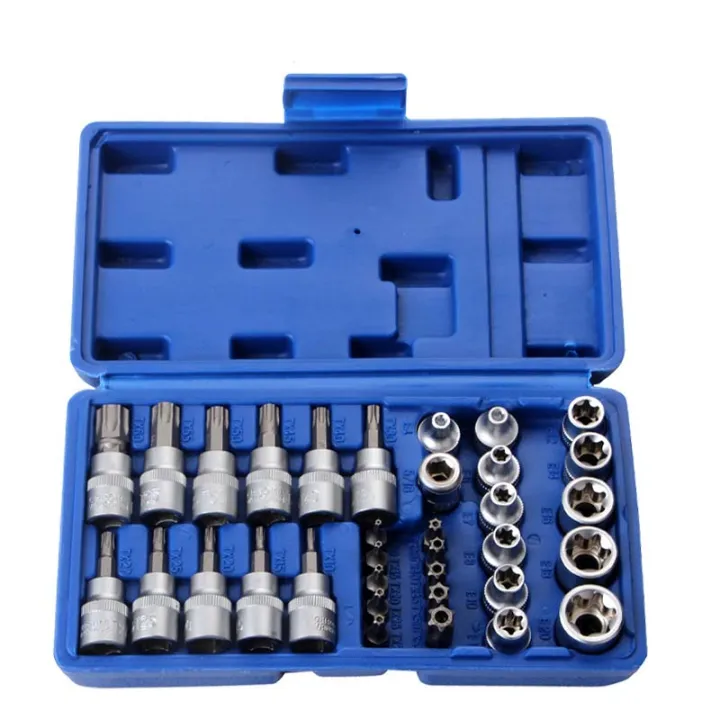 34Pcs Torx Star Sockets & Bit Set Male / Female E-Security Bits Drive ...