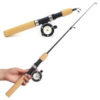 ETXWinter Shrimp Fishing Rods Mini Ice Rod Metal Fishing Reels Elastic Carbon Bait Anti Slip Wood Color Handle Casting Rod pesca
