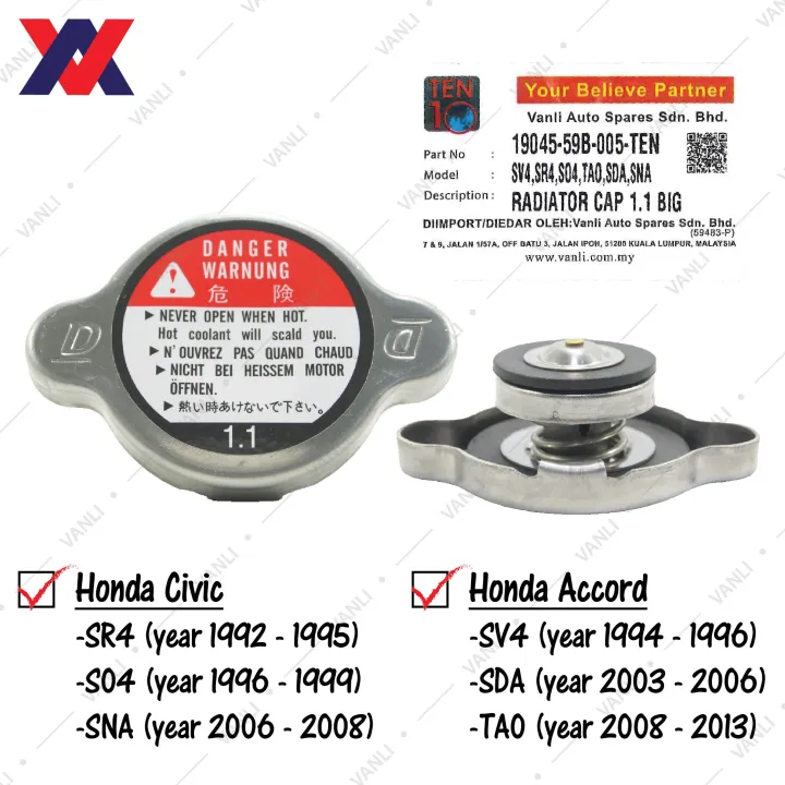 TEN Radiator Cap 1.1 ( Big ) for Honda Accord / Civic 1904559B005