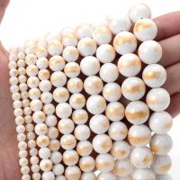 Natural Stone Bead White Golden Jades Round Loose Beads for Jewelry Making DIY Bracelet Necklace Accessories 4681012mm