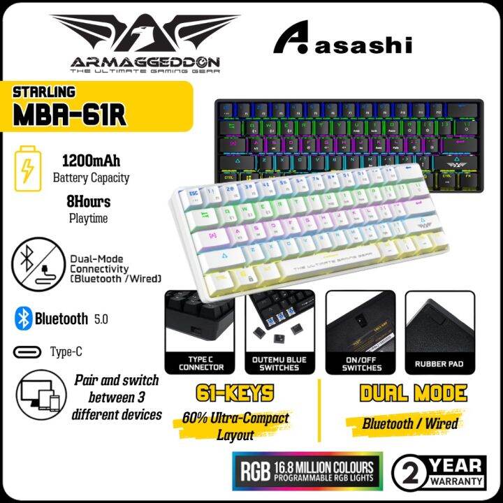 Armaggeddon MBA-61R Black / White Bluetooth + Wireless (61 Keys) Blue ...