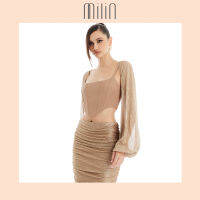 [MILIN] Ruched puff Balloon shape sleeves Jacket เสื้อครอปแขนยาวรูดปลายแขนทรงบอลลูน / Tender Shawl Arm