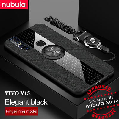 NUBULA สำหรับ VIVO V15 ปลอกทอผ้าไมโครไฟเบอร์หนังแบบเหงื่อหลักฐานโทรศัพท์มือถือปกหลังกับผู้ถือเชือกเส้นเล็กสำหรับ VIVO V15