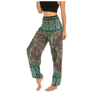 Defal Womens Bohemian Yoga Pants Hippy Harem Smocked Waist Trousers Flowy  Beach Pants Black One Size price in Saudi Arabia  Amazon Saudi Arabia   kanbkam