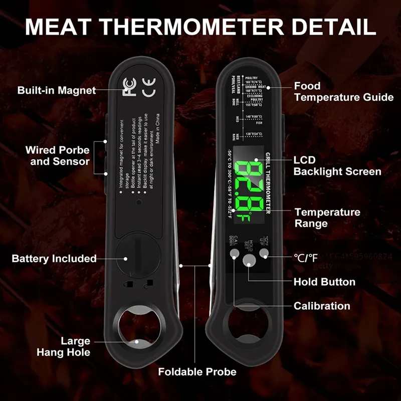 Meat Thermometer, 2 in 1 Meat Thermometer Instant Read, Digital Food  Thermometer with Alarm Function Backlight for Cooking, Grilling, Smoking,  Frying, Baking - China Meat Thermometer and Thermometer Fork price