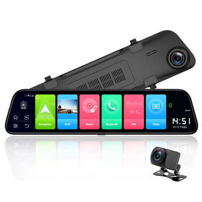 เลนส์กระจกคู่12 inch Dual Lens Mini Camera Dash Cam นิ้วรถมองหลังพร้อมระบบ GPS ไร้สาย BT4.0กล้องติดรถยนต์กล้อง HD ขนาดเล็ก1080P DVR Recorder บันทึกแบบวนเครื่องบันทึกวีดีโอ