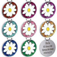 Personalized Dog Cat ID Tag Anti-lost Name Tag Free Engraving Dogs Nameplate Dog Accessorie For Collar Necklace With Flower