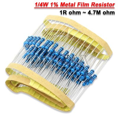 100PCS 1/4W 0R-22M 1 Metal Film Resistor 0.25W 0 2.2 10 100 120 150 220 270 330 470 1K 2.2K 4.7K 10K 100K 470K 1M 2M 4M7 Ohms