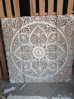 White Wash Color Mandala Wood Carving panel 120 x 120 Cm Wall Art Decor Reclaimed Wood Carved Plaque Wall Art Decor ไม้แกะสลัก ไม้ฉลุ 120 x 120 Cm