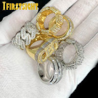 New Gold Silver Color Baguette 5A Zircon Men Ring Famous Brand Iced Out Micro Pave Cz Punk Rap Big Size Rings Hip Hop Jewelry